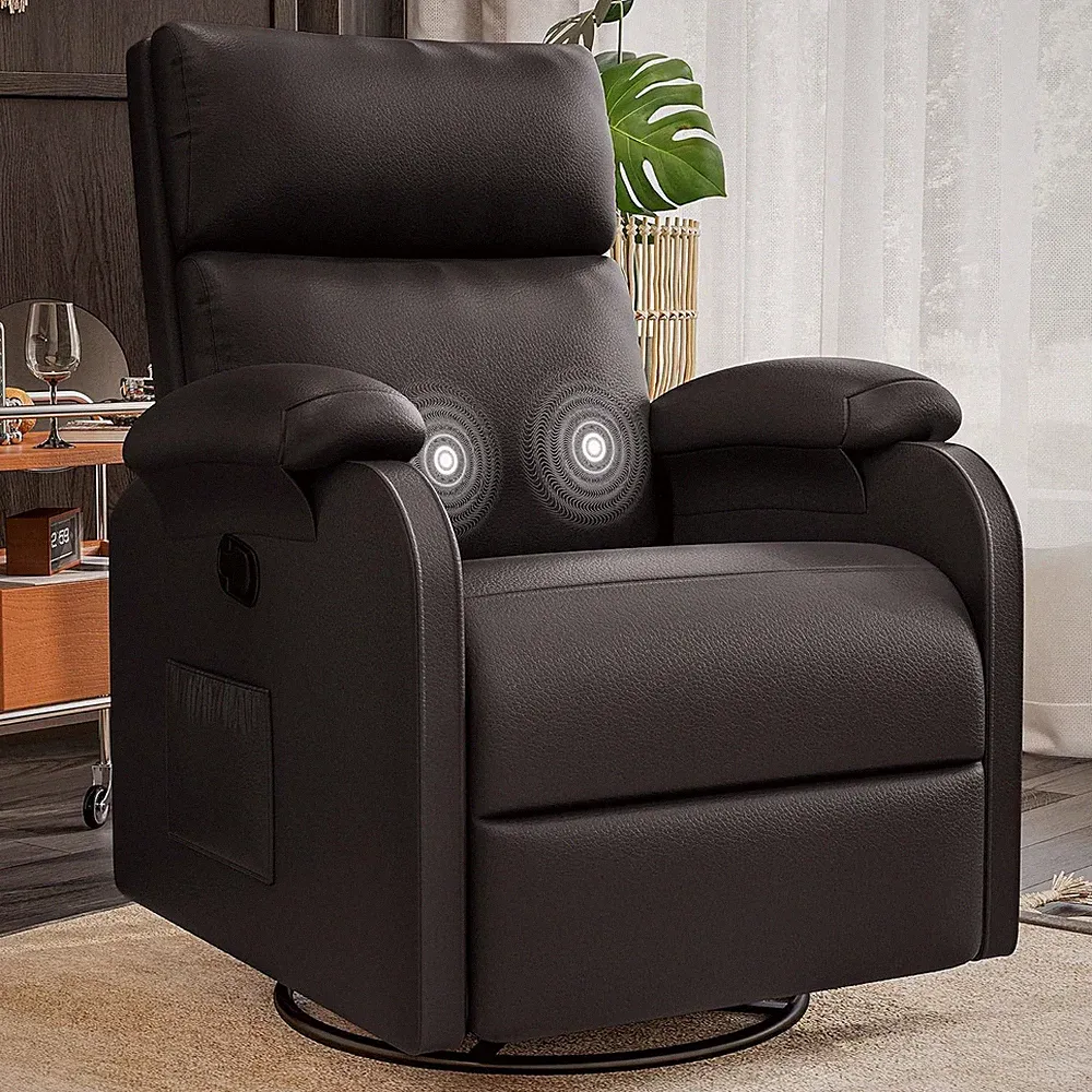 360° Swivel Recliner Chair with Massage & Adjustable Footrest - Black