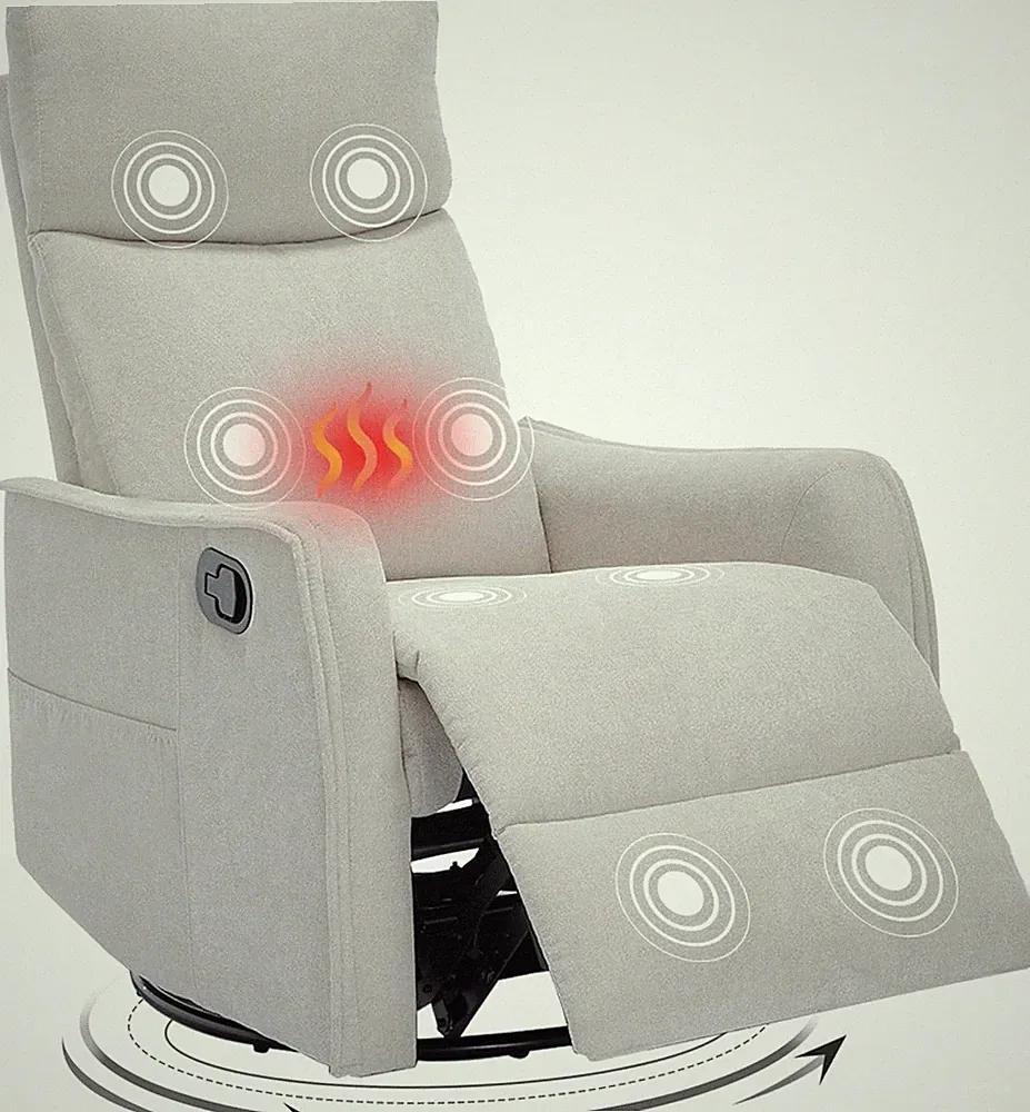 360° Swivel Rocker Recliner Chair with Heat & Massage - Beige Fabric