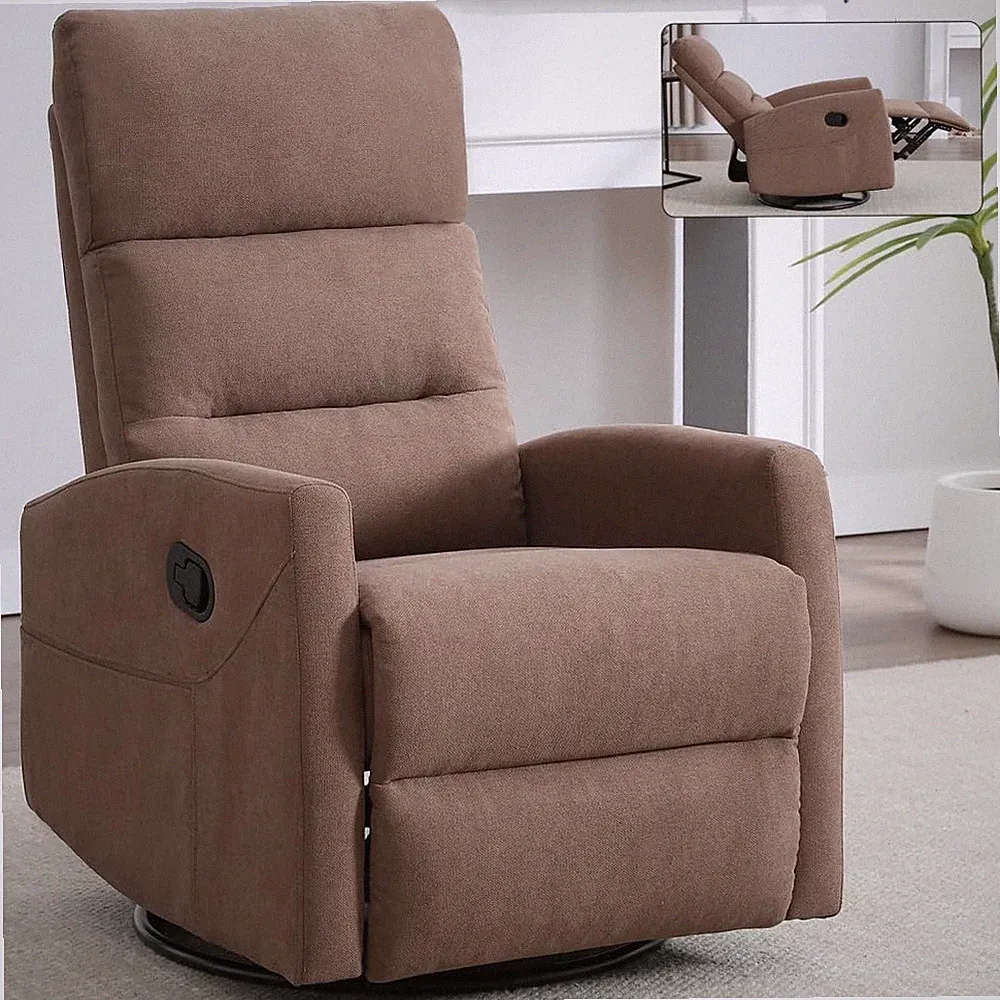Extra Large Swivel Rocking Recliner with Footrest - Brown Nursery Chair