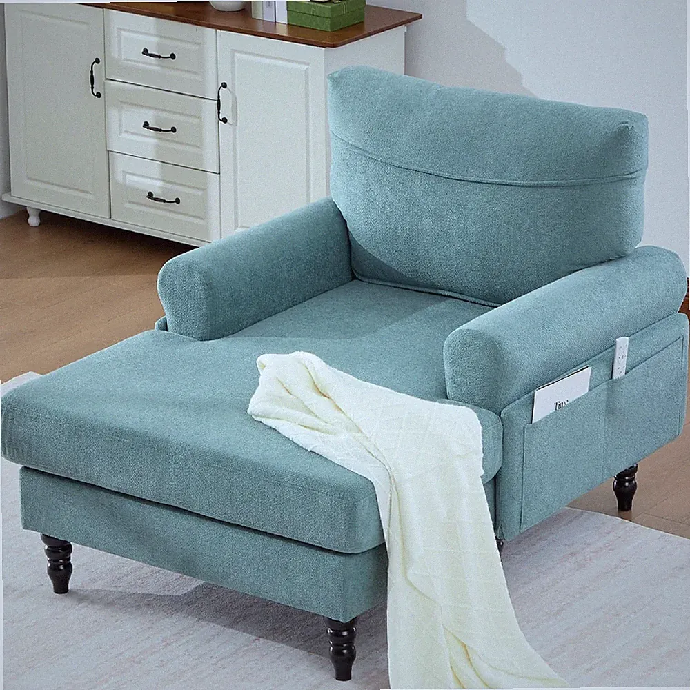 Mint Green Oversized Chaise Lounge Chair with Storage for Living Room