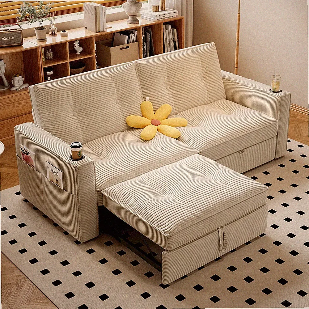 Modern Reclining Loveseat 2in1 Folding Sofa Bed w/ Cup Holders for Small Space