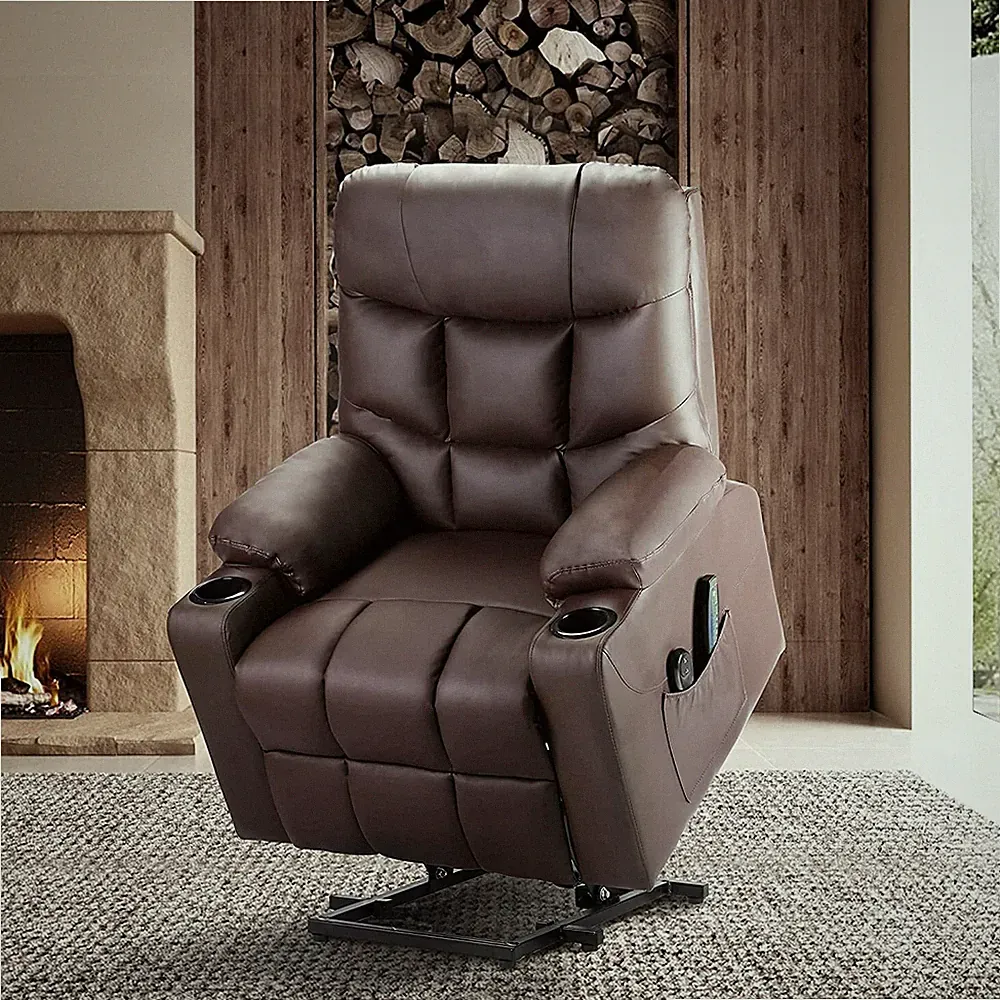 Pu Leather Power Lift Massage Recliner Chair, OKIN Motor, Heat and Vibration