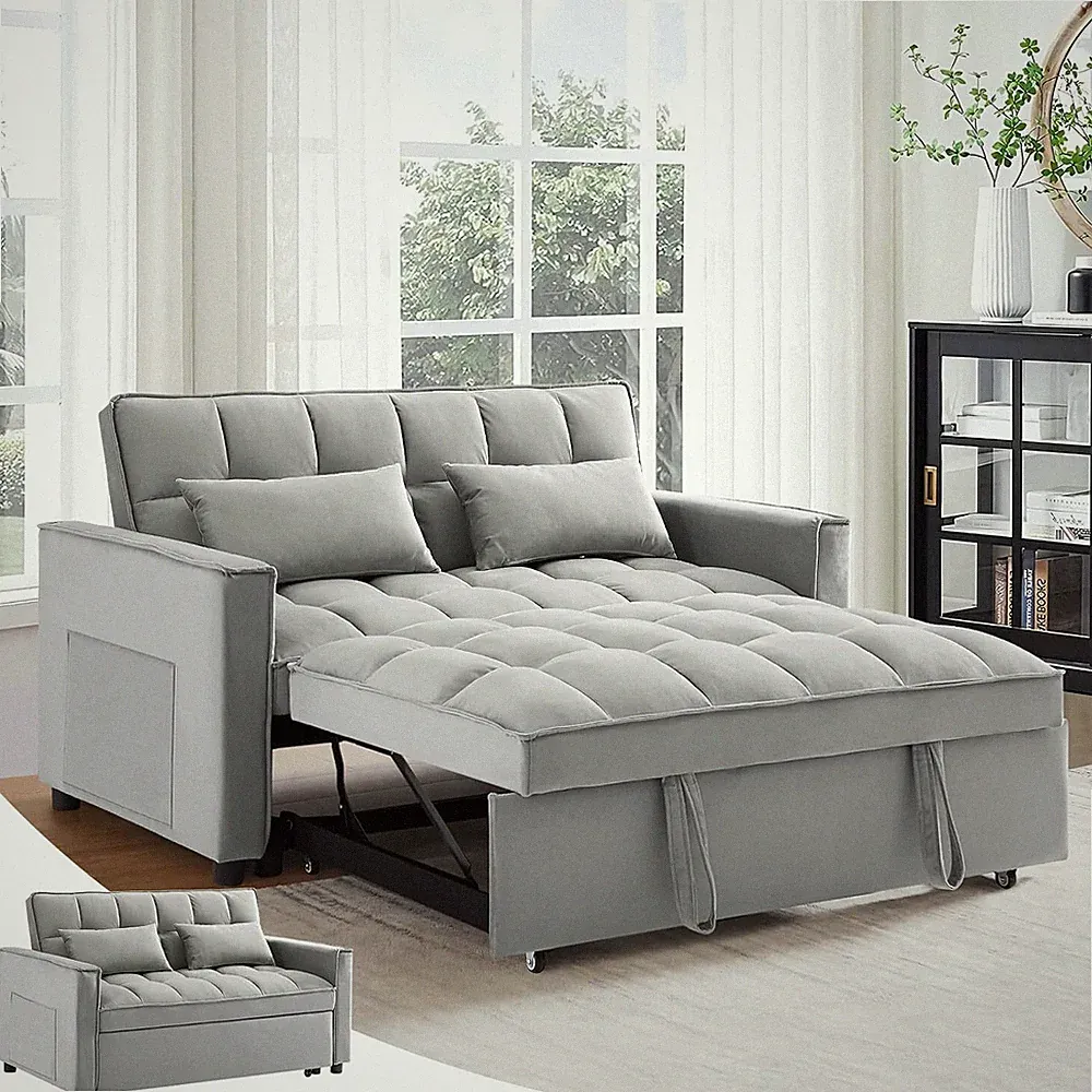 Modern 3-in-1 Pull Out Sofa Bed Convertible Comfy Velvet Sleeper Sofa Couch