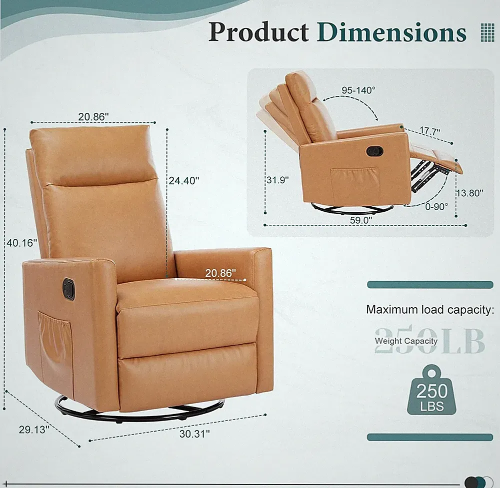 Swivel Rocker Recliner Chair Manual Singer Sofa Bedroom Nursery Glider Brown